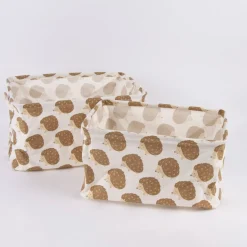 Sass & Belle Aufbewahrungskorb 2er Set Igel Canvas natur braun 42x30x26cm