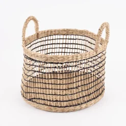 Sass & Belle Aufbewahrungskorb 2er Set rund Streifen natur schwarz 25x25cm
