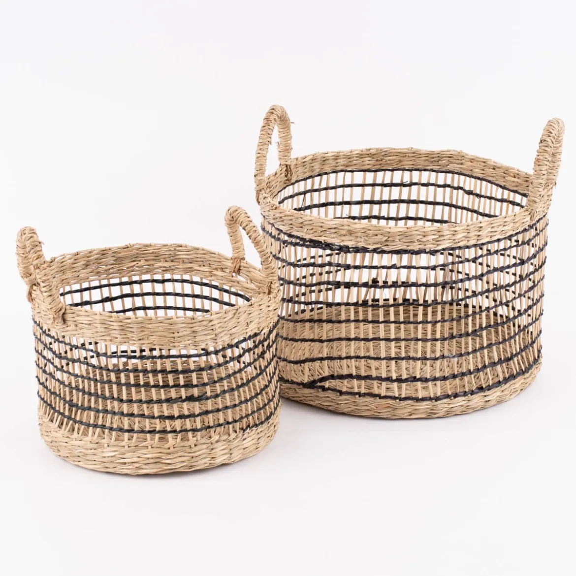 Sass & Belle Aufbewahrungskorb 2er Set rund Streifen natur schwarz 25x25cm