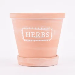 Sass & Belle Übertopf mit Untersetzer Herbs Terracotta weiß 12,5x11,5cm