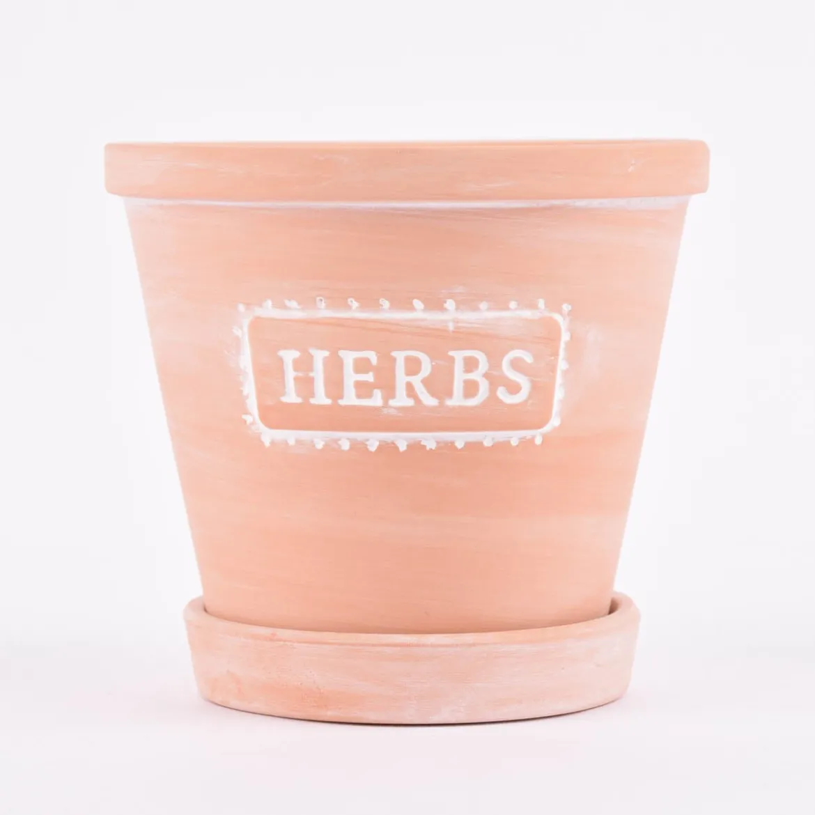 Sass & Belle Übertopf mit Untersetzer Herbs Terracotta weiß 12,5x11,5cm