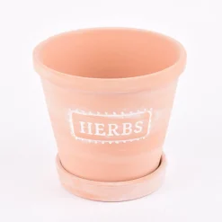 Sass & Belle Übertopf mit Untersetzer Herbs Terracotta weiß 12,5x11,5cm