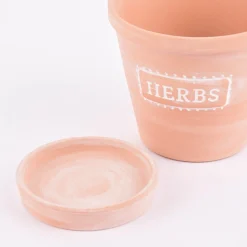 Sass & Belle Übertopf mit Untersetzer Herbs Terracotta weiß 12,5x11,5cm