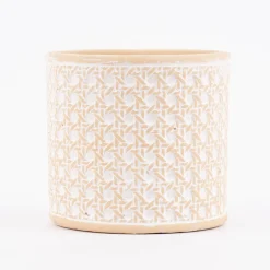 Sass & Belle Übertopf Rattanoptik Beton beige weiß 12,5x12cm