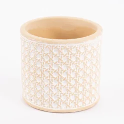 Sass & Belle Übertopf Rattanoptik Beton beige weiß 12,5x12cm
