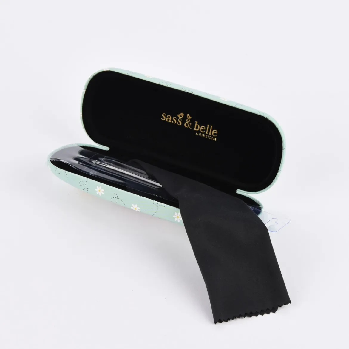 Sass & Belle Brillenetui Bee Youryself mint gelb schwarz 16,5x6,5x3cm
