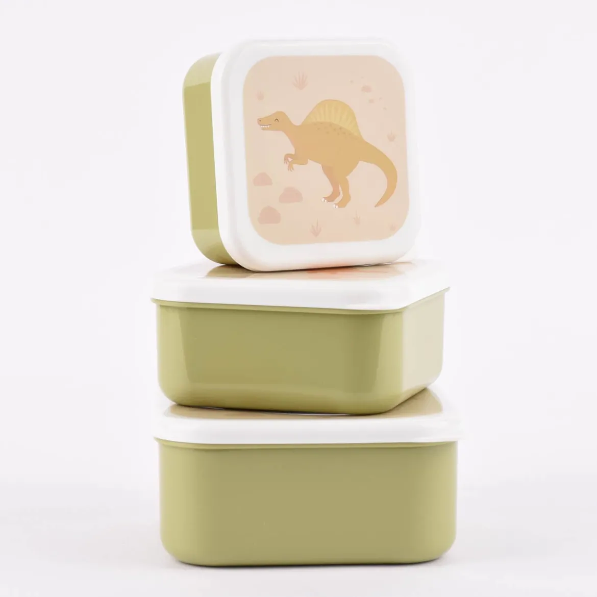 Sass & Belle Brotzeit-Dosen 3er Set Dino hellgrün weiß beige 11,5x5,5cm