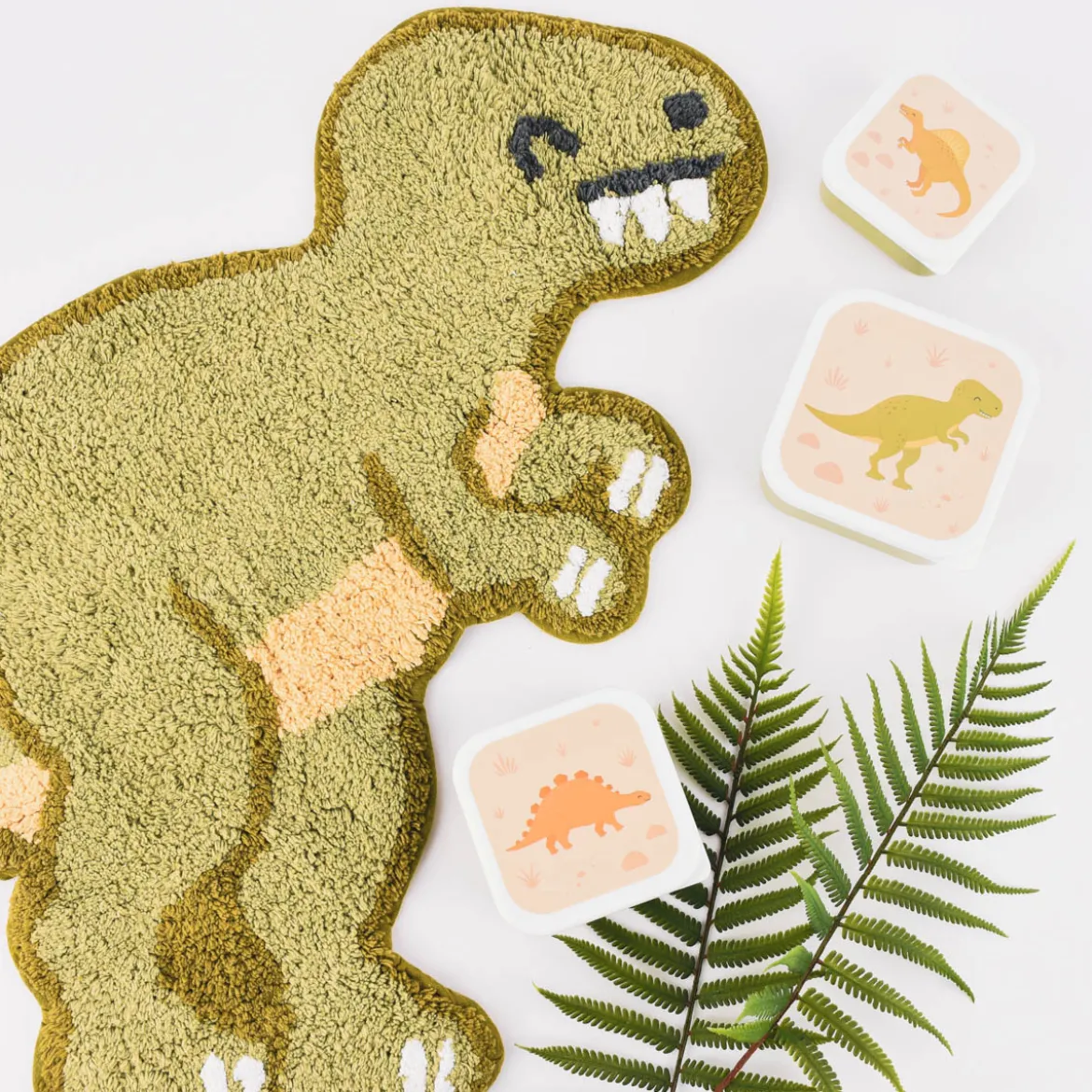 Sass & Belle Brotzeit-Dosen 3er Set Dino hellgrün weiß beige 11,5x5,5cm
