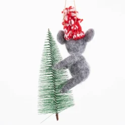 Sass & Belle Dekofigur Koala Tannenbaum Filz grau grün weiß rot 16x10x5cm
