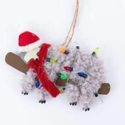 Sass & Belle Dekohänger Weihnachten Faultier mit Lichterkette Filz Holz grau bunt 14x9cm