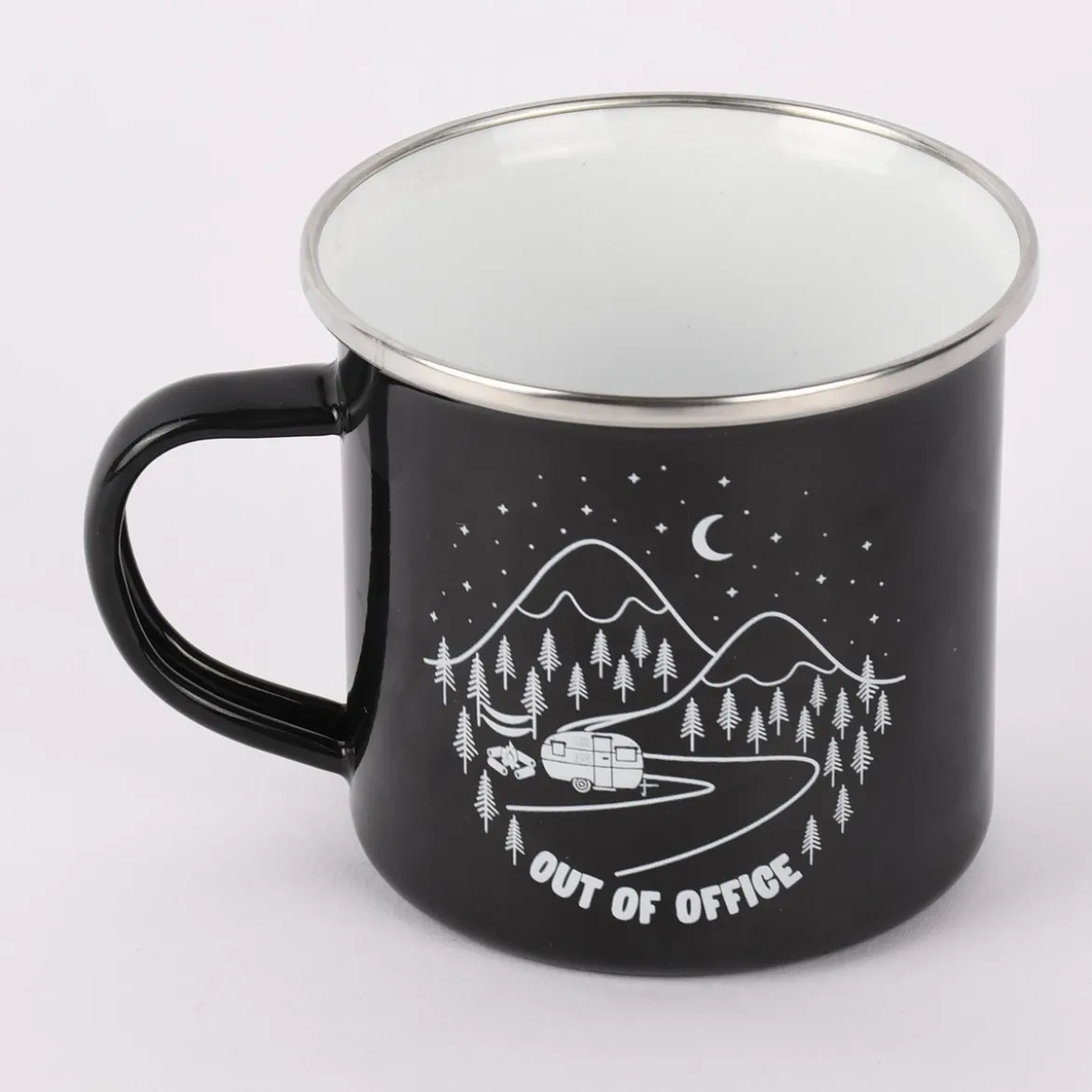 Sass & Belle Emaille Tasse Out of Office schwarz weiß 250ml