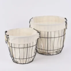 Sass & Belle 2er Set Aufbewahrungskörbe Metalldraht mit Canvasbeutel 27,5x24cm