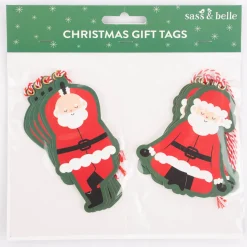 Sass & Belle Geschenkanhänger Weihnachtsmann Yoga 12 Stück Papier dunkelgrün rot 2 Motive