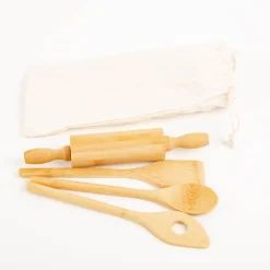 Sass & Belle Kinder-Backset Bambus 4-teilig – mit Aufbewahrungsbeutel aus Baumwolle