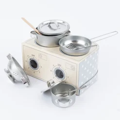 Sass & Belle Kinder-Kochset im Spielzeugkoffer Sterne 7-teilig grau 24,5x16x12cm