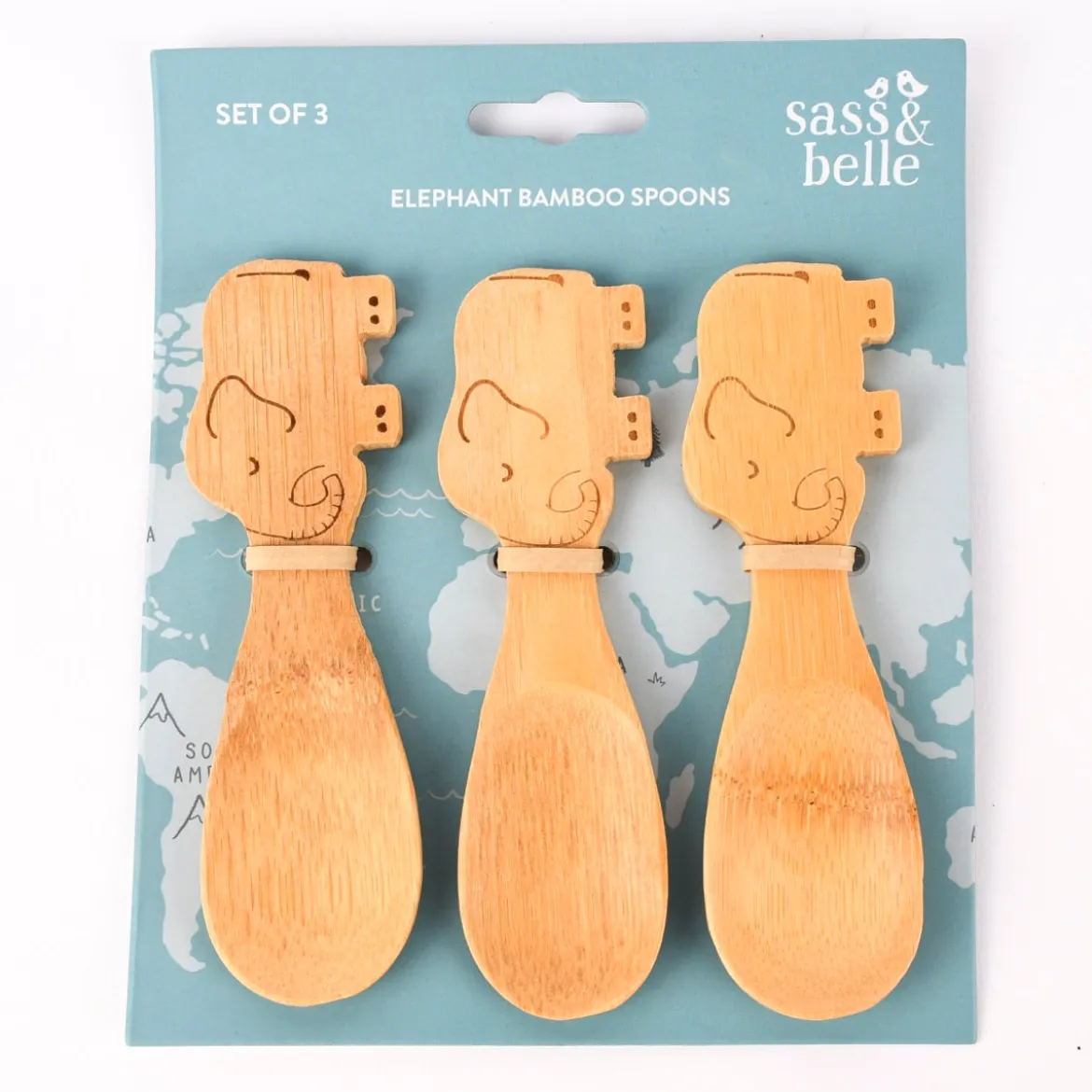 Sass & Belle Kinder Löffel Elefant 3 Stück Bambus 3,5x12,5cm