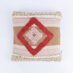 Sass & Belle Kissenhülle mit Fransen Raute Tufted beige orange ocker 40x40cm