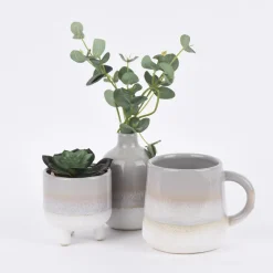 Sass & Belle kleine Vase Mojave glasiert Steinzeug grau weiß 7,5x11,5cm