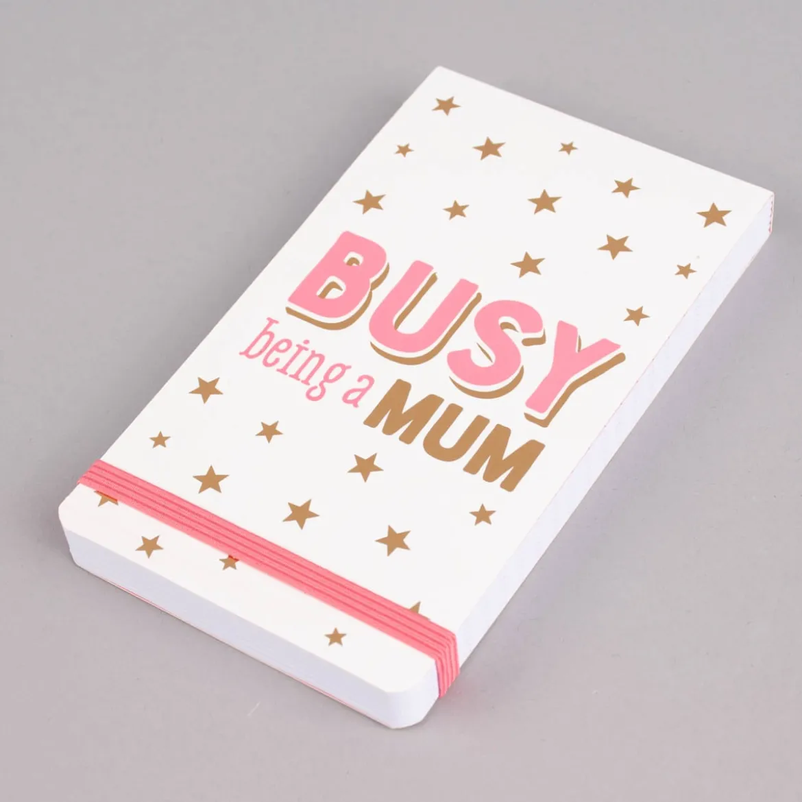 Sass & Belle Notizblock Busy being a mum liniert Sterne weiß goldfarbig rosa 15x9x1,5cm
