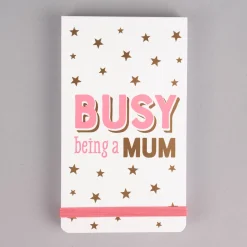Sass & Belle Notizblock Busy being a mum liniert Sterne weiß goldfarbig rosa 15x9x1,5cm