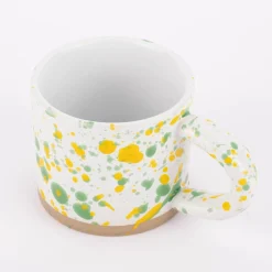 Sass & Belle Tasse Farbspritzer Steinzeug weiß gelb grün natur 360ml