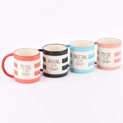 Sass & Belle Tasse Streifen My cat is my therapy rot weiß 300ml