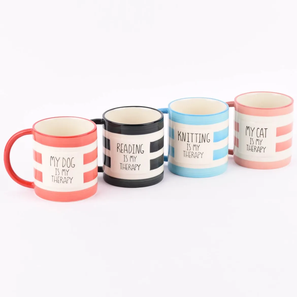 Sass & Belle Tasse Streifen My cat is my therapy rot weiß 300ml