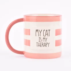 Sass & Belle Tasse Streifen My cat is my therapy rot weiß 300ml