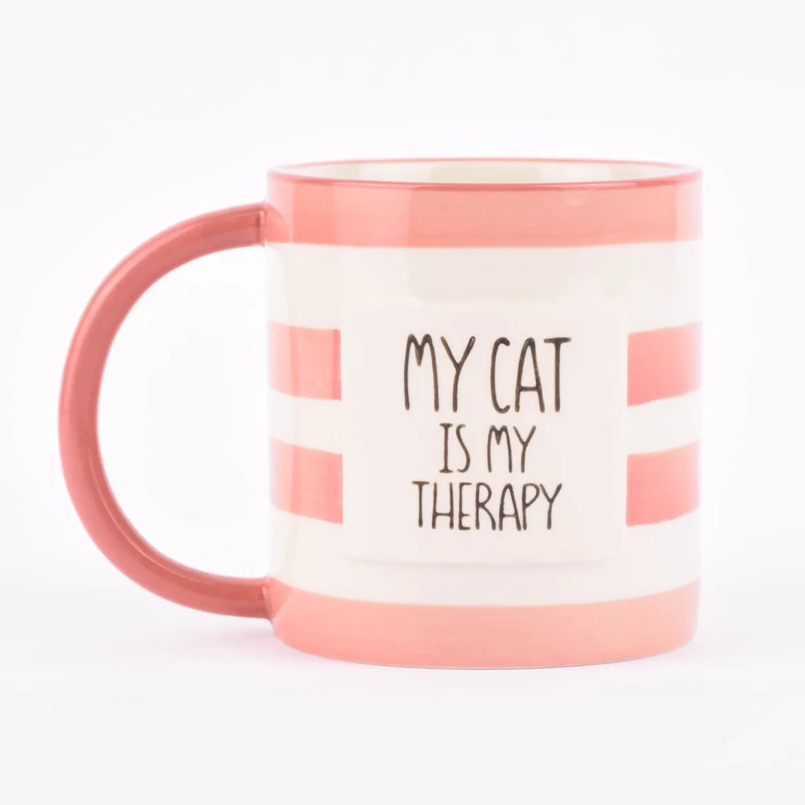 Sass & Belle Tasse Streifen My cat is my therapy rot weiß 300ml