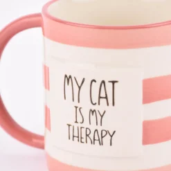 Sass & Belle Tasse Streifen My cat is my therapy rot weiß 300ml