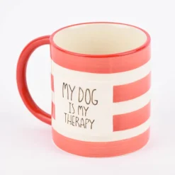 Sass & Belle Tasse Streifen My dog is my therapy rot weiß 300ml