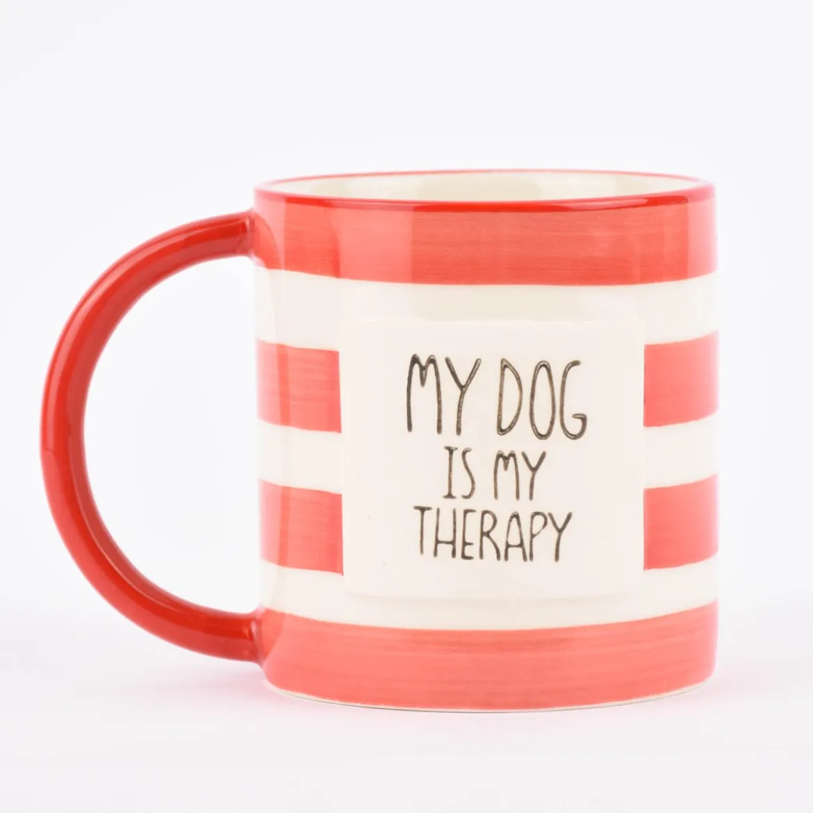 Sass & Belle Tasse Streifen My dog is my therapy rot weiß 300ml