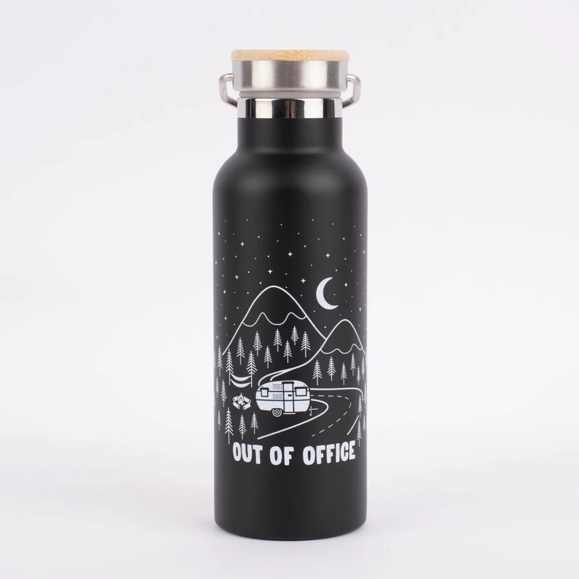Sass & Belle Trinkflasche mit Schraubverschluss Out of Office Edelstahl schwarz weiß 500ml