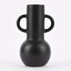 Sass & Belle Vase Amphora abstrakt bauchig Dolomit matt schwarz 14x20cm