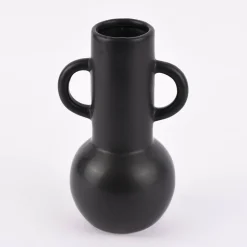 Sass & Belle Vase Amphora abstrakt bauchig Dolomit matt schwarz 14x20cm