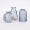 Sass & Belle Vasen klein 3er Set Glas gerillt grau verschiedene Formen
