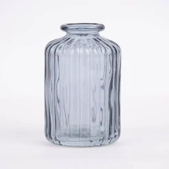 Sass & Belle Vasen klein 3er Set Glas gerillt grau verschiedene Formen
