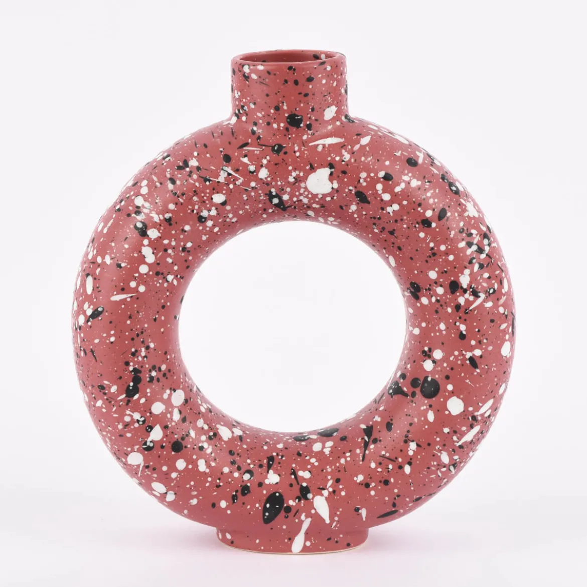 Sass & Belle Vase Ring Farbspritzer Steinzeug matt beere weiß schwarz 20x22,5x7cm