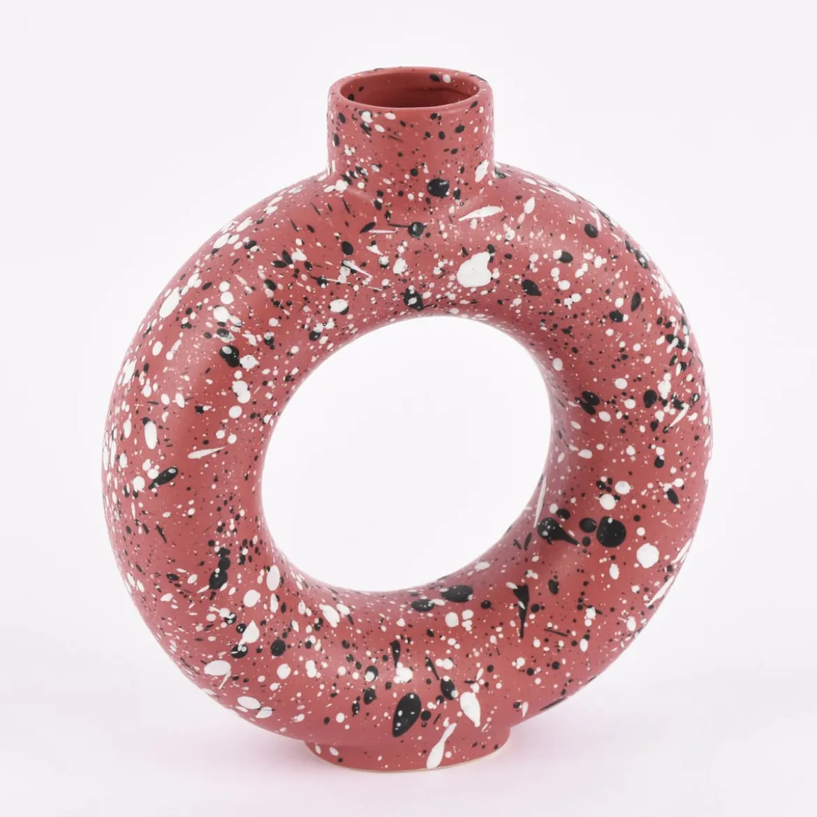 Sass & Belle Vase Ring Farbspritzer Steinzeug matt beere weiß schwarz 20x22,5x7cm