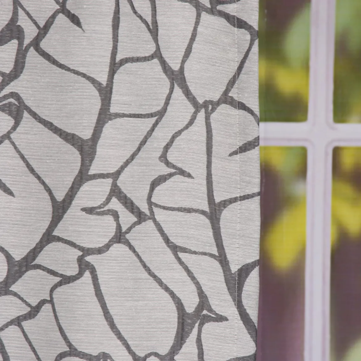 Schal Fertiggardine mit Schlaufenband Jacquard Blättermuster grau 145x245cm