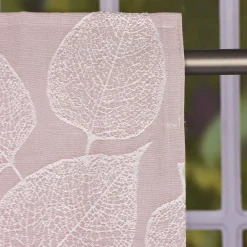 Schal Vorhang Fertiggardine Jacquard mit Schlaufenband Blätter rosa 142x245cm
