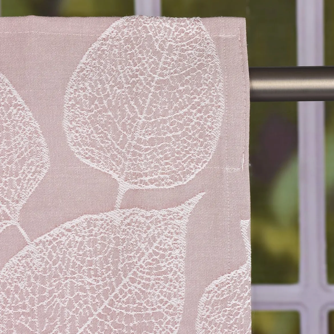 Schal Vorhang Fertiggardine Jacquard mit Schlaufenband Blätter rosa 142x245cm