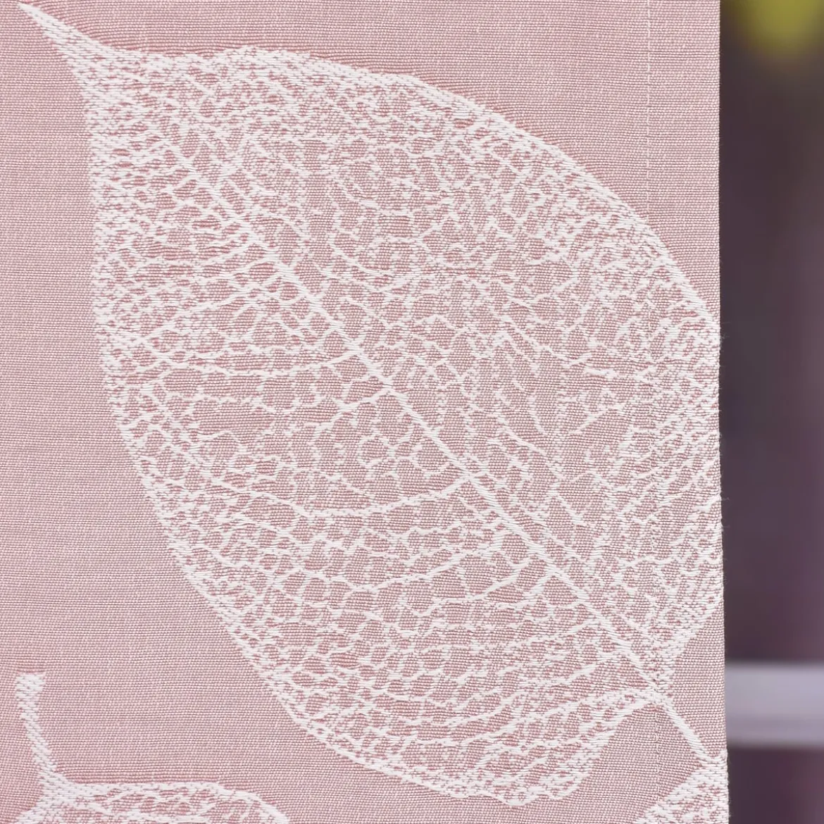 Schal Vorhang Fertiggardine Jacquard mit Schlaufenband Blätter rosa 142x245cm