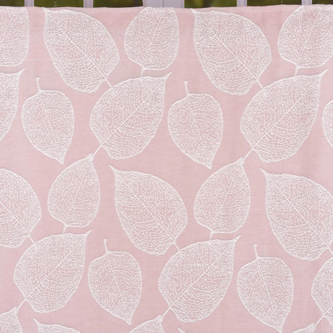 Schal Vorhang Fertiggardine Jacquard mit Schlaufenband Blätter rosa 142x245cm