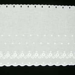 Scheibengardine Batist mit Lochstickerei Blumen weiß 47cm hoch