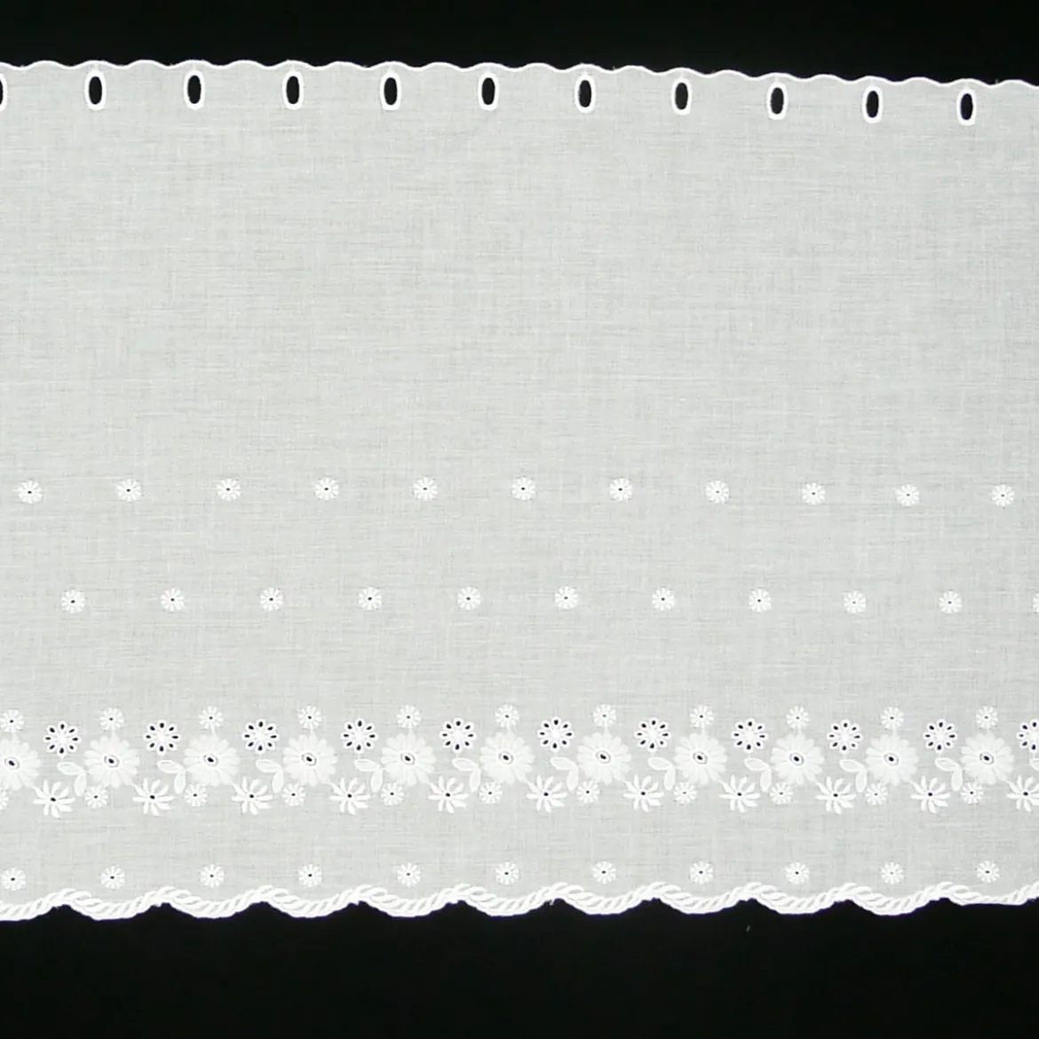 Scheibengardine Batist mit Lochstickerei Blumen weiß 27cm hoch