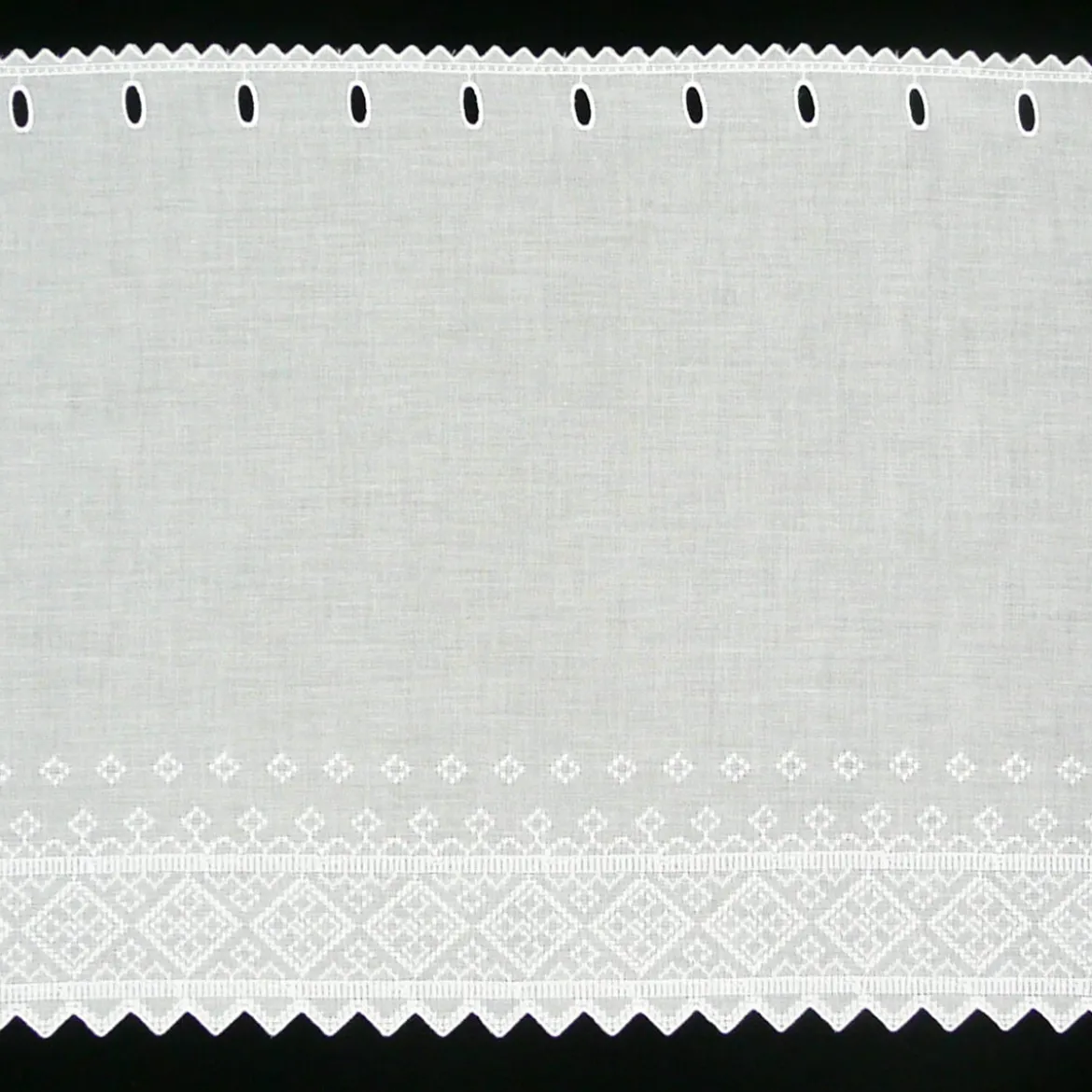 Scheibengardine Batist mit Rauten Stickerei weiß 47cm hoch