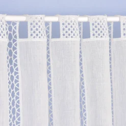 Scheibengardine bestickt Meterware Leinenstruktur Voile Blumenranke nähfrei natur 45cm Höhe