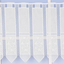 Scheibengardine bestickt Meterware Leinenstruktur Voile Blumenranke nähfrei natur 45cm Höhe
