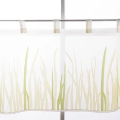Scheibengardine Breeze transparente Meterware mit Schlaufen Gräser wollweiß grün 46cm Höhe